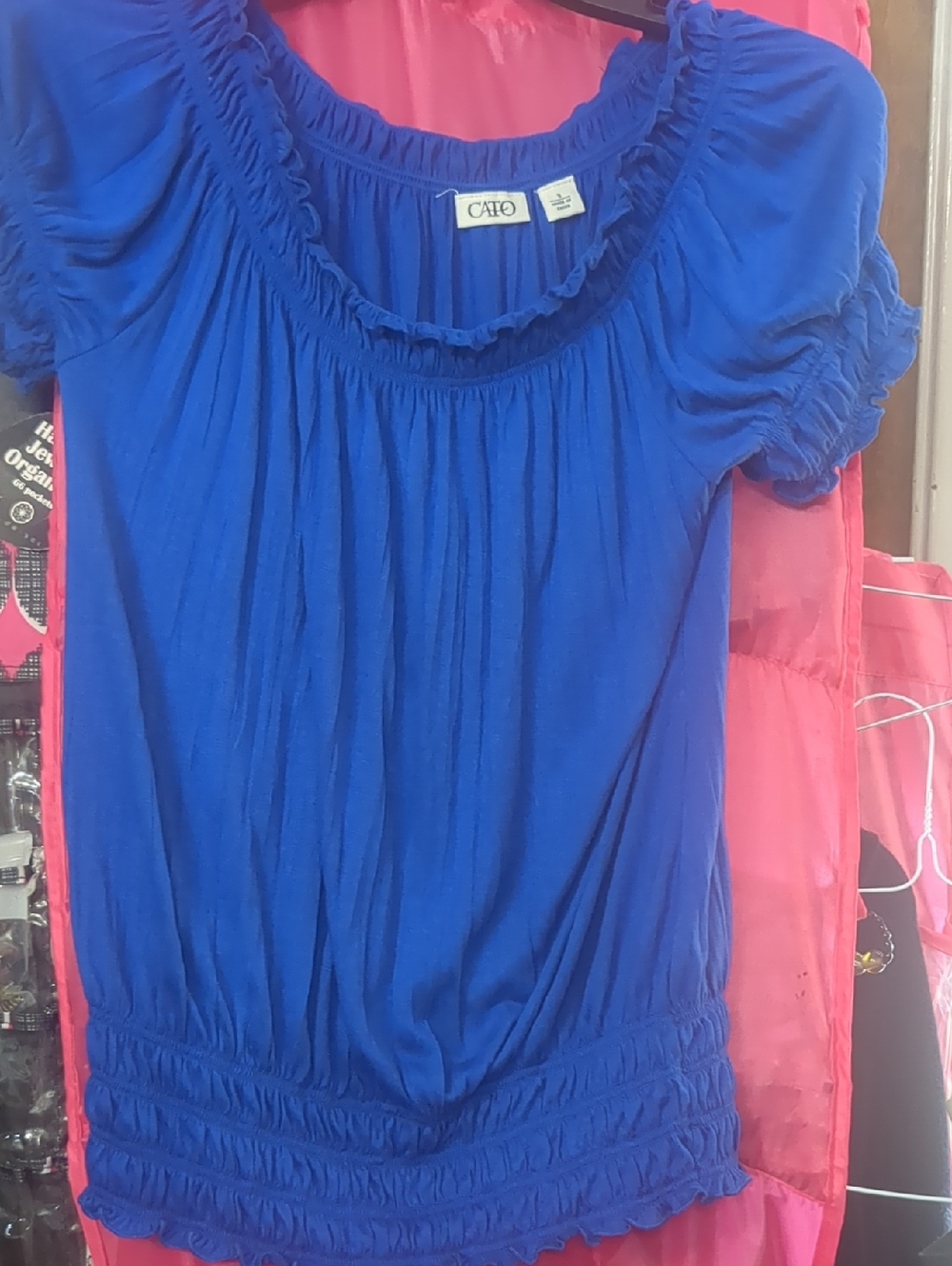 Cato Women's Bright Blue Short Sleeve Ruched Peplum Top